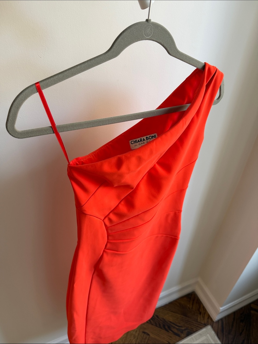 Chiara Boni Vibrant One-Shoulder Red-Orange Sheath Dress